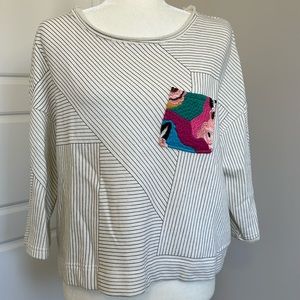 Anthropologie blouse. Black and white striped with cute embroidered detailing.